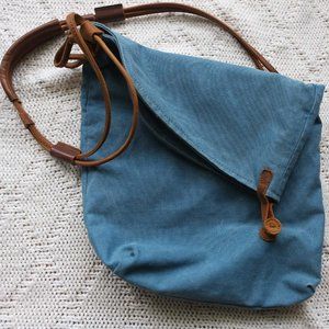 Shayin Shoulder Bag Canvas Leather Blue
